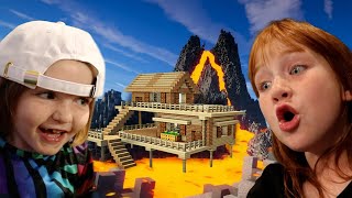 LAVA HOUSE TOUR Adley and Niko explore our Volcano Neighborhood amp ALL our Family Minecraft Worlds [upl. by Htebazil]