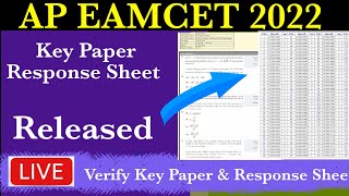 Ap Eamcet 2022 Key Paper Released AP Eamcet 2022 Response Sheet Released [upl. by Aytac]