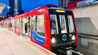 Sound of DLR Rolling Stock Arriving and Departing on Docklands Light Railway [upl. by Arramat]