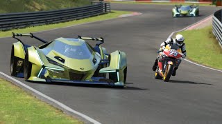 Honda RC213V MotoGP 2020 Marc Márquez vs Lamborghini V12 Vision GT 2020 at Nordschleife  Camtool [upl. by Milstone]