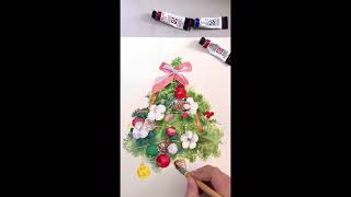 水彩画｜圣诞树绘画过程（下） christmas music christmassongs 水彩画 watercolor [upl. by Andreana]