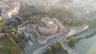 Rome Italy Tiber River Castel Sant Angelo Morning hours Stable Aerial View Point of interest [upl. by Bumgardner13]