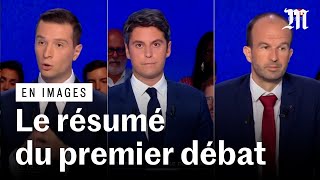 Législatives 2024  les moments forts du débat entre Attal Bardella et Bompard [upl. by Onaireves]