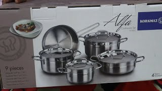 Cookware Set  Unboxing  Heavy Stainless Steel Bottom  9pcs Cookware Set  Korkmaz Cookware set [upl. by Brufsky]