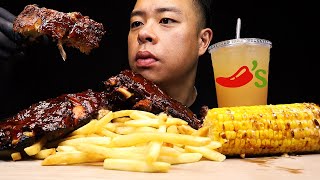 ASMR CHILIS FULL RACK BBQ RIBS OVER FRIES amp CORN ON THE COB SATISFYING BIG BITES [upl. by Htinek]