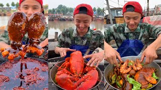 Chinese Fisherman Cooking and Eating seafood Mukbang Fresh [upl. by Annanhoj]