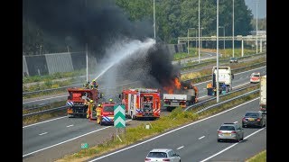 Vrachtwagen in brand op A15 bij Gorinchem [upl. by Dewayne500]