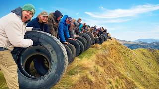 100 Tires Vs Mountain Extreme Destruction Bowling [upl. by Alyse]