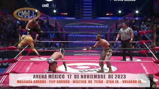 CMLL  MÁSCARA DORADA  FLIP GORDON MÍSTICO VS TITÁN  STAR JR  VOLADOR JRARENA MÉXICO171123 [upl. by Gnouv]