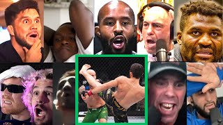 Fighters react to Islam Makhachev KNOCKING OUT Alexander Volkanovski UFC294 [upl. by Darline]