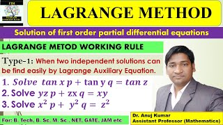 Lagrange Method PDE  Lagrange Method for Partial Differential Equations  Type 1 Questions [upl. by Lada807]