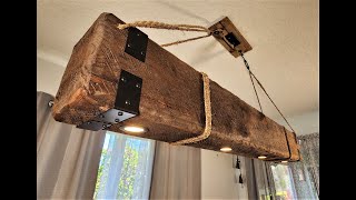 Handcrafted Rustic Barn Beam Hanging Chandelier Lamp Light Handmade Distressed Wood Farmhouse Lodge [upl. by Llecrup]