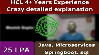 HCL Java Developer Interview  Java  Spring boot  SQL Interview  4 Years Experience [upl. by Hanafee]