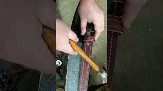 Setting Copper Saddle Makers Rivets leather leatherbelt [upl. by Kcajyllib]