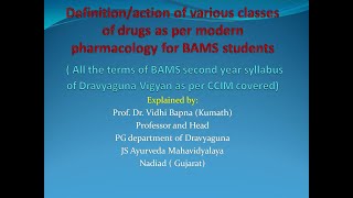 Definitionaction of various classes of drugs as per modern pharmacology for BAMS students [upl. by Sackman]