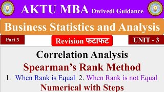 Rank Method Spearmans Rank Method Business Statistics and Analytics aktu Correlation analysis [upl. by Guss]