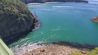 Tide Rushing In Deception Pass Bridge Washington State Route 20 Whidbey Island [upl. by Ahsiuqat329]