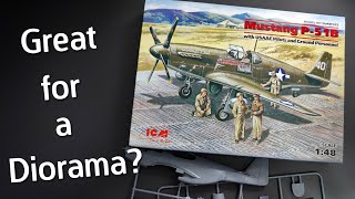 ICM Mustang P51B With USAAF Pilots amp Ground Crew in 148 Scale Model Kit Unboxing Review [upl. by Kruse566]