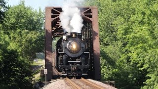 NKP 765 Steam locomotive with 29 cars on the mainline 150 mile chase [upl. by Keppel]