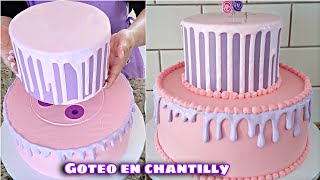 Pastel 2 Pisos Con GOTEO EN CHANTILLY Mis pasteles mis postres Normi [upl. by Hazlip396]