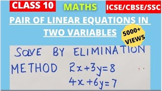 Solve 2x3y8 and 4x6y7 by Elimination Method With Example Pair of LinearEquations in 2 variables [upl. by Ellehcar]