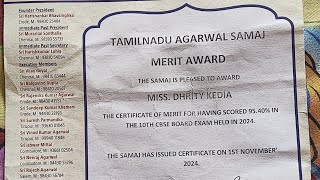 Dhrity got Merit award from Tamilnadu Agarwal Samaj for 10th Boardsmarks Thankyou Krishna bhagwanji [upl. by Odlaner]