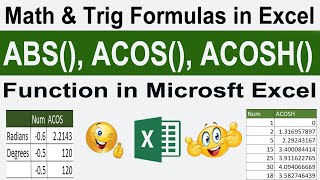 Math And Trig Formulas in Ms Excel Abs Acos Acosh Formulas in Excel [upl. by Bond891]