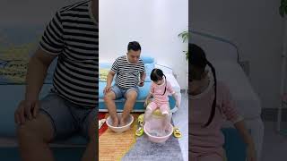 My Daughter Uses Plastic Bags To Soak Her Feet And Wash Her Face At The Same Time funnycutecomedy [upl. by Lananna]