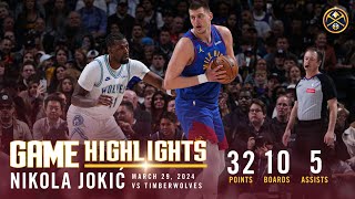 Nikola Jokić Full Game Highlights vs Minnesota Timberwolves 🎥 [upl. by Ahsimrac]