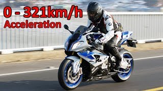 BMW S1000RR  Acceleration 0321kmh amp Startup amp Exhaust Sound amp Burnout amp Wheelie amp TOP Speed [upl. by Kinata]