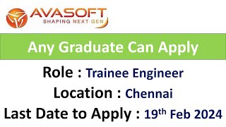 Avasoft Hiring Trainee Engineer in Chennai  Any Graduate Can Apply [upl. by Selden]