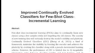 Improved Continually Evolved Classifiers for Few Shot Class Incremental Learning [upl. by Nesnah]