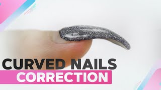 Curved Nails Polygel Correction  Edgy Nail Powder Design with Rhinestones [upl. by Kirwin286]