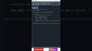 DICE ROLLING Simulator in Python🎲PYTHON PROJECT for Beginners python shortsviral coding [upl. by Llywellyn]