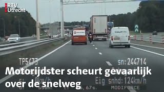 Op de A1 scheurt de motorrijdster gevaarlijk voorbij  RTV Utrecht [upl. by Okram]