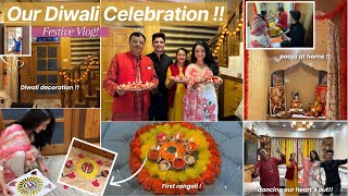 FESTIVE VLOG  Our Diwali Celebration 🪔💫first rangoli decoration pooja pahadi dance amp more [upl. by Aicxela]