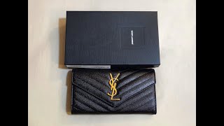 UNBOXING VIDEO YSL SAINT LAURENT MONOGRAM LARGE FLAP WALLET IN LEATHER BLACK [upl. by Gerty]