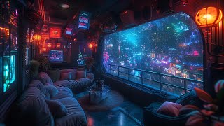 🎵 Futuristic Rain Escape Ambient Music and Rain Sounds  Cyberpunk Cabin Above the City  24 Hours [upl. by Ahsenyt]