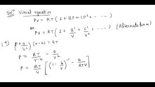 Expand the following equations in the form PvRT1BvCv2 and determine the second virial coefficien [upl. by Eseer]