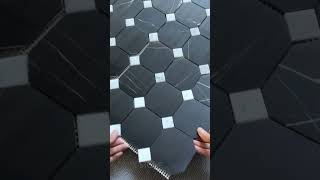 Nero marquina with Thassos octagon marble mosaic mosaictile bathroomtilebacksplash backsplash [upl. by Anastas]