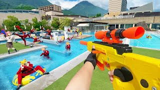 Nerf War  Water Park amp SPA Battle 22 Nerf First Person Shooter [upl. by Ahselrac680]