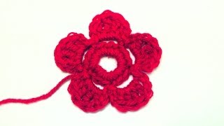 How to crochet a flower lefty version Schachenmayr Bravo Mezzo [upl. by Donell]