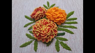 Marigold  Stumpwork  Stitch and Crochet [upl. by Ernaline85]