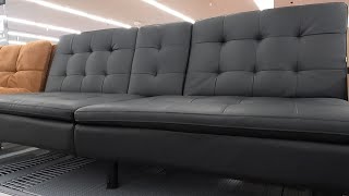 MAINSTAYS MEMORY FOAM PILLOWTOP FUTON UPHOLSTERED IN FAUX LEATHER BLACK CLOSER LOOK WALMART SHOPPING [upl. by Ammadis]