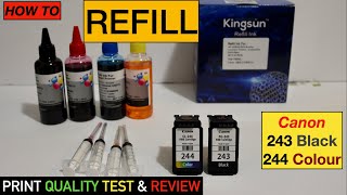 How To Refill Canon PG243 CL244 Ink Cartridges Print Quality Test amp Review [upl. by Babbette]