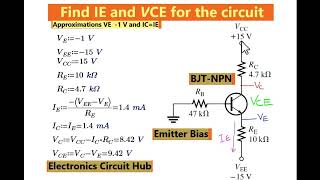 Emitter Biased  Find IE and VCE of NPN Transistor [upl. by Nnainot]