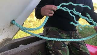 Splicing 3 strand polysteel rope for the bow of the boat and an elasticated hook Sea fishing beach [upl. by Elockin668]