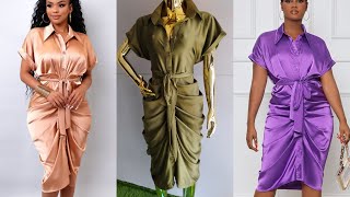 How to make a DRAPED RUCHED SHIRT DRESS with COLLARED NECKLINE and TURN UP SLEEVE [upl. by Aidnac366]