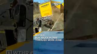 Box truck plows through work zone almost hitting highway worker [upl. by Nallak]