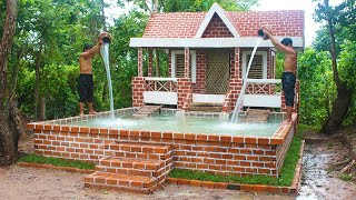 Buildding Amazing Pretty Brick Swimming Pool And Modern Two Story House Villa Design In Forest [upl. by Leinehtan]